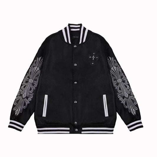 Chrome Hearts Embroidered Sleeve Varsity Jacket - Black Streetwear Coat 5577