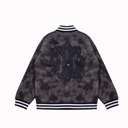 Chrome Hearts Fleur-de-lis Patch Varsity Jacket - Grey Tie-dye Outerwear A5588