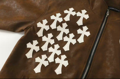 Chrome Hearts Cross Patch Suede Jacket - Brown Gothic Streetwear Outerwear 8833