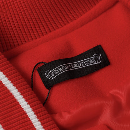 Chrome Hearts Red Cross Varsity Jacket - White Sleeve Gothic Street Baseball Coat D68